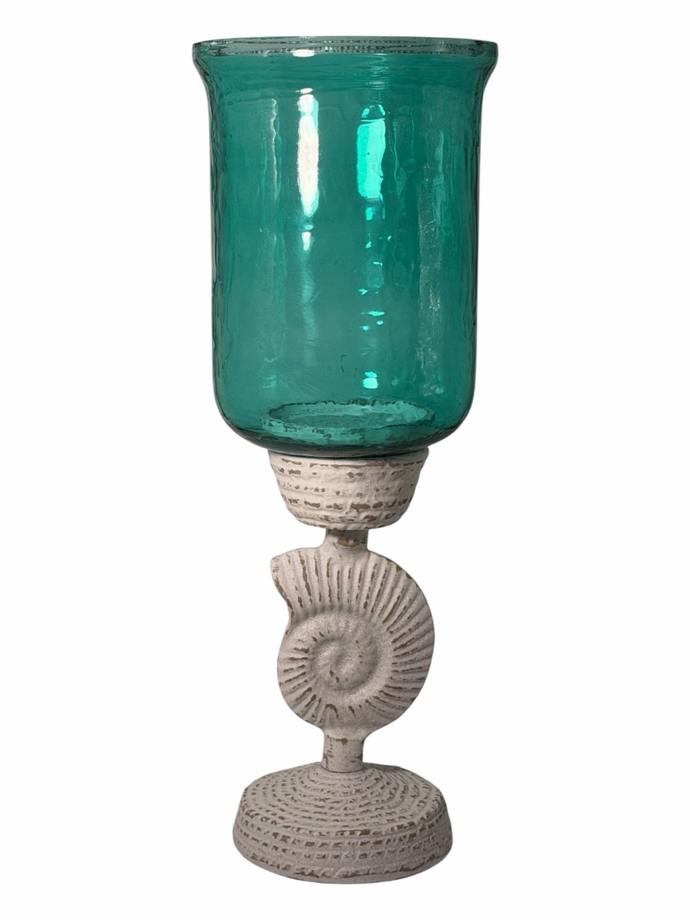 Shabby Chic Candle Holder Aqua Glass